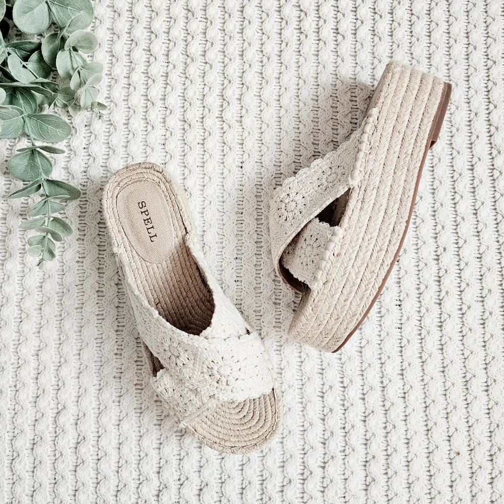 Spell Sun Chaser Crochet Espadrilles Platform Sandals Bisque 40 9 9.5 NEW RARE